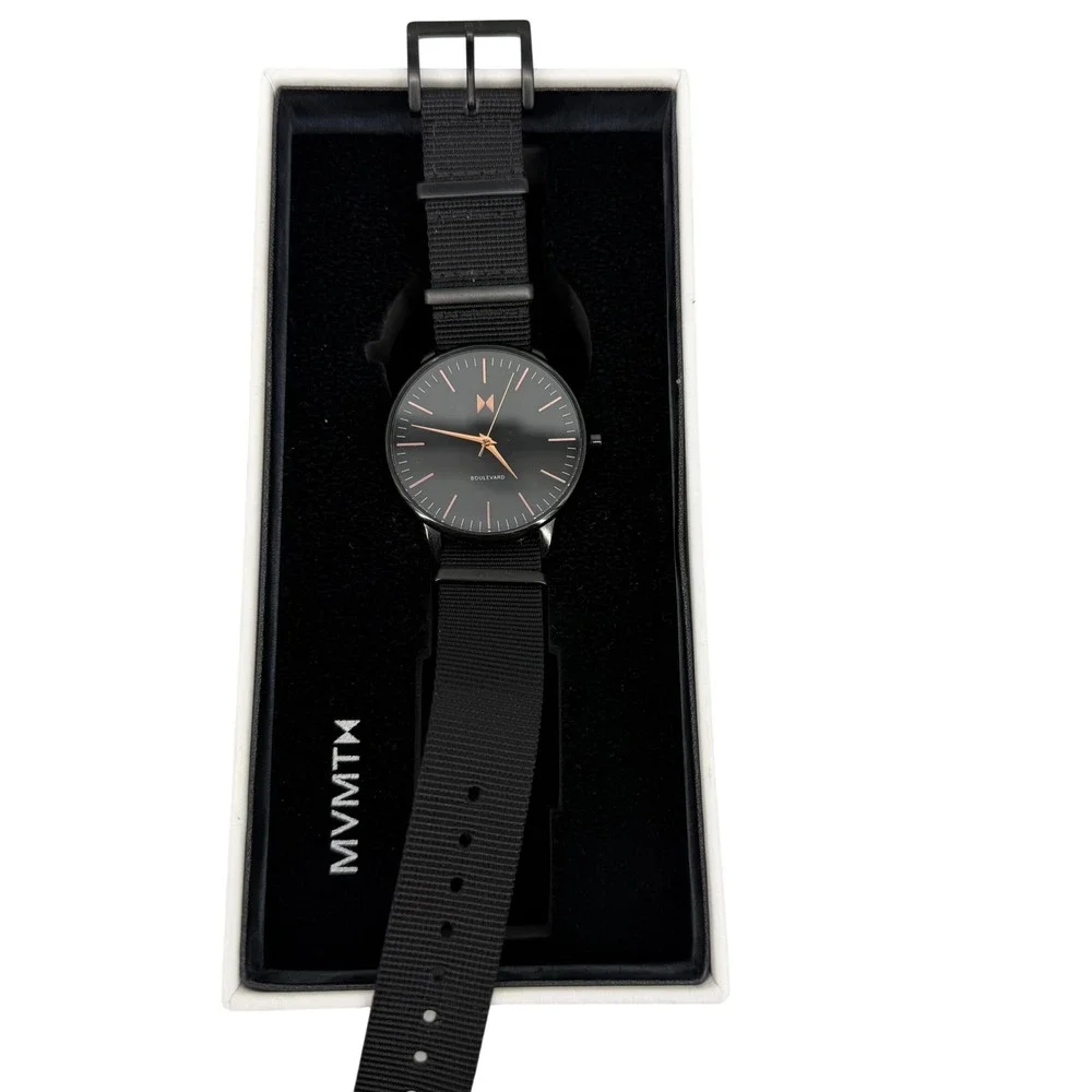 MVMT Boulevard Black Rose‎ Gold Women's Watch MB01-BL 38mm Nylon Strap Box